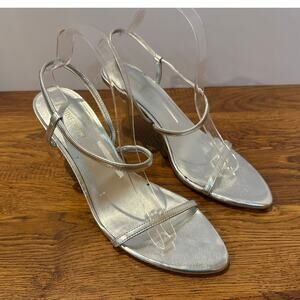 Nine West Cakely Stiletto Heel Strappy Sandals Silver Women’s Size 9.5 NWOB